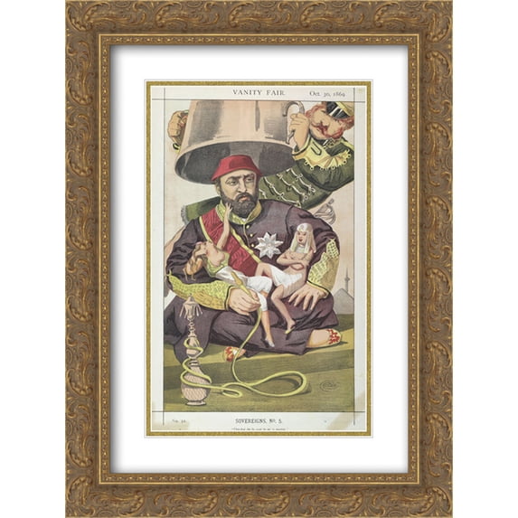 James Tissot 2x Matted 18x24 Gold Ornate Framed Art Print 'Sovereigns No.50 Caricature of Sultan Abdul Aziz of Turkey'