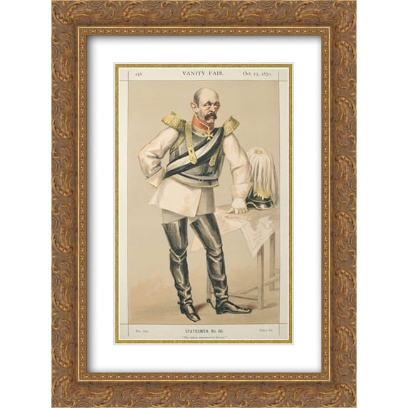 James Tissot 2x Matted 18x24 Gold Ornate Framed Art Print 'Statesmen No.660 Caricature of Count von Bismarck Schoenausen'