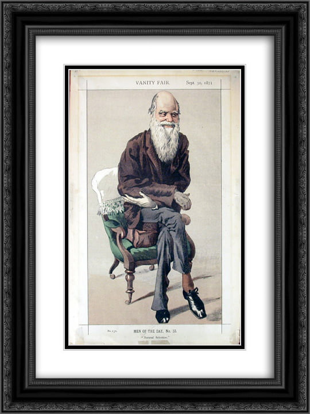 James Tissot 2x Matted 20x24 Black Ornate Framed Art Print Caricature of Charles Darwin from Vanity Fair magazine