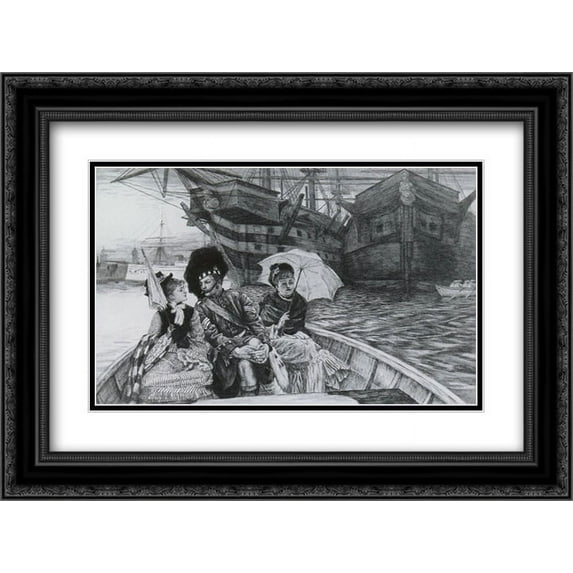 James Tissot 2x Matted 24x20 Black Ornate Framed Art Print 'How Happy I Could be with Either'