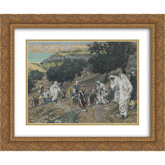 James Tissot 2x Matted 24x20 Gold Ornate Framed Art Print 'Jesus Heals the Blind and Lame on the Mountain'