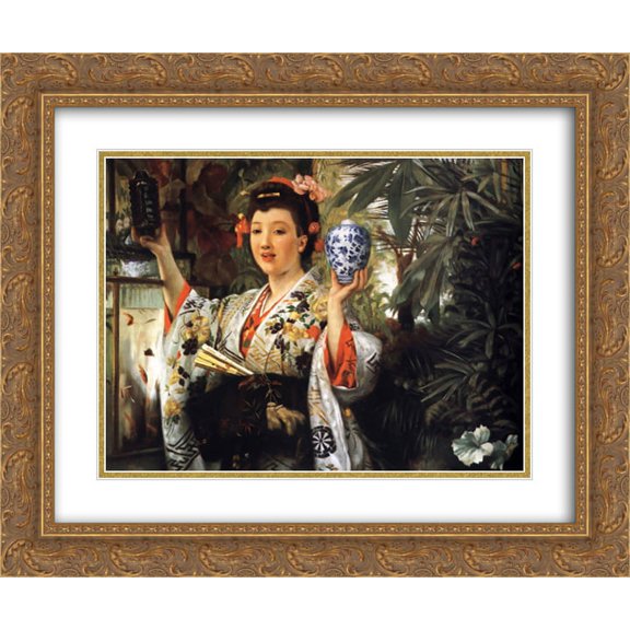James Tissot 2x Matted 24x20 Gold Ornate Framed Art Print 'Young Lady Holding Japanese Objects'