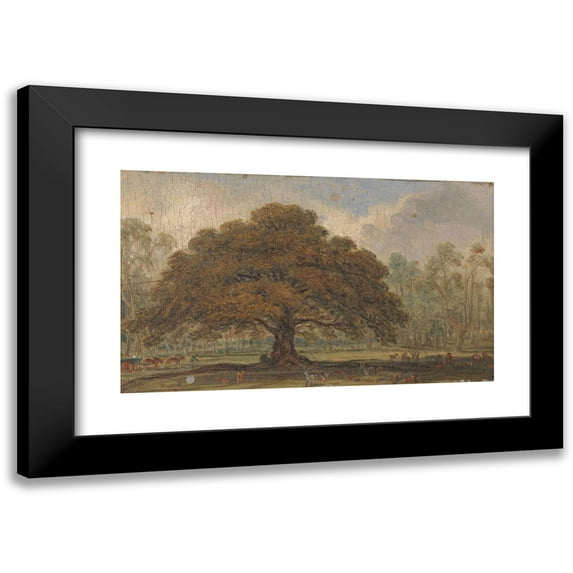 James Ward 14x10 Black Modern Framed Museum Art Print Titled - Landscape with Deer Under ‘The Beggar's Oak’, Dagot's Park., (1820-1830)