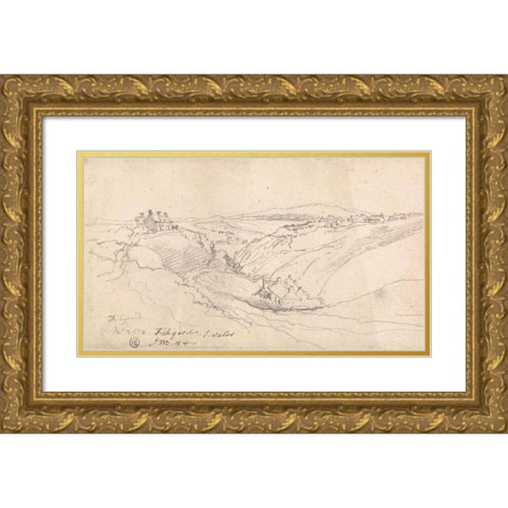 James Ward 14x10 Gold Ornate Wood Frame and Double Matted Museum Art Print Titled - Fishguard, Pembrokeshire, South Wales