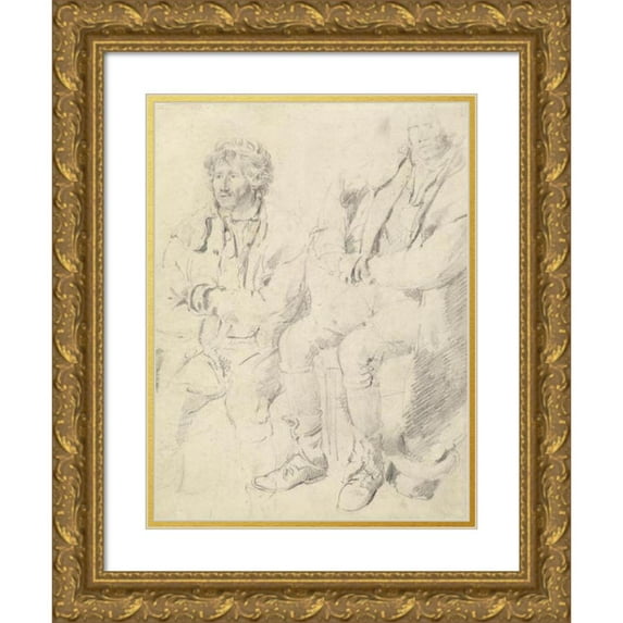 James Ward 15x18 Gold Ornate Wood Frame and Double Matted Museum Art Print Titled - Two Studies of a Seated Man