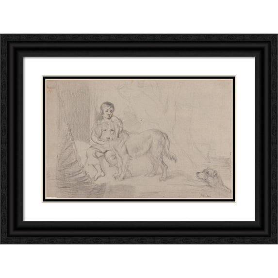 James Ward 18x13 Black Ornate Wood Framed Double Matted Museum Art Print Titled - A Young Boy with Dogs (ca. 1798)