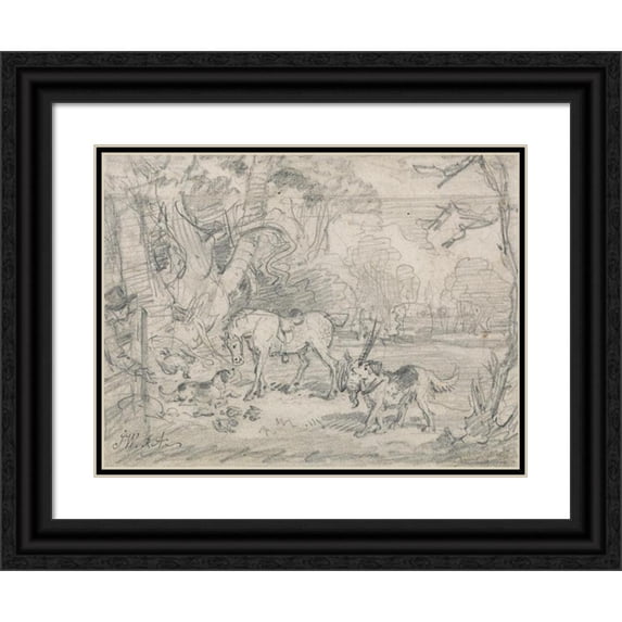 James Ward 18x15 Black Ornate Wood Framed Double Matted Museum Art Print Titled - Lord Southampton's Shooting Pony, with ‘Sailor’, His Retriever, and ‘Rover’, His Spaniel (ca. 1822)
