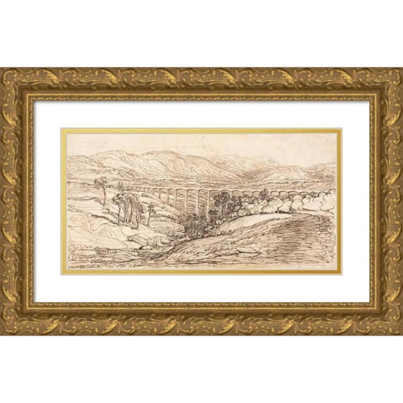 James Ward 24x14 Gold Ornate Framed and Double Matted Museum Art Print Titled - The Vale of Llangollen