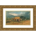thumbnail image 1 of James Ward 24x15 Gold Ornate Framed and Double Matted Museum Art Print Titled - A Harvest Scene with Workers Loading Hay on to a Farm Wagon (ca. 1800), 1 of 4