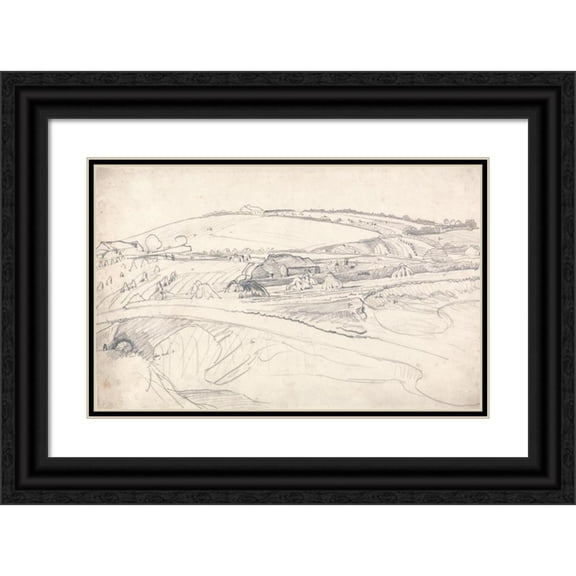 James Ward 24x17 Black Ornate Framed Double Matted Museum Art Print Titled: Landscape with a Farm and Cornstalks (ca. 1803)