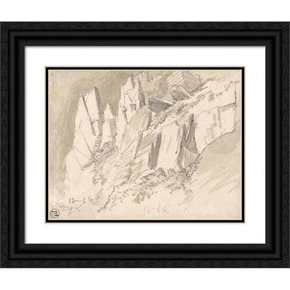 James Ward 24x20 Black Ornate Framed Double Matted Museum Art Print Titled: A Craggy Hillside
