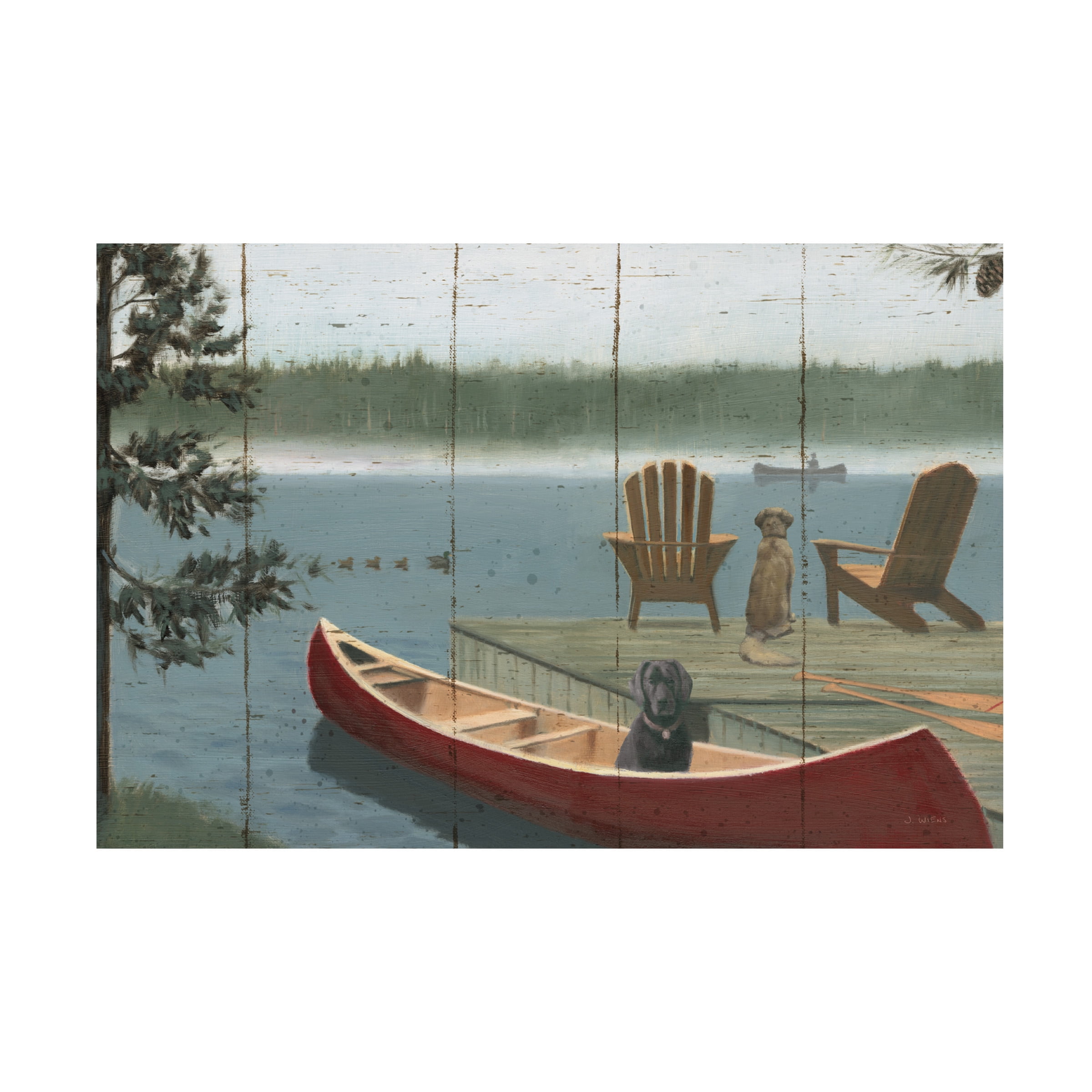 James Wiens 'Lodge Trail no Cabin and Geese' Canvas Art