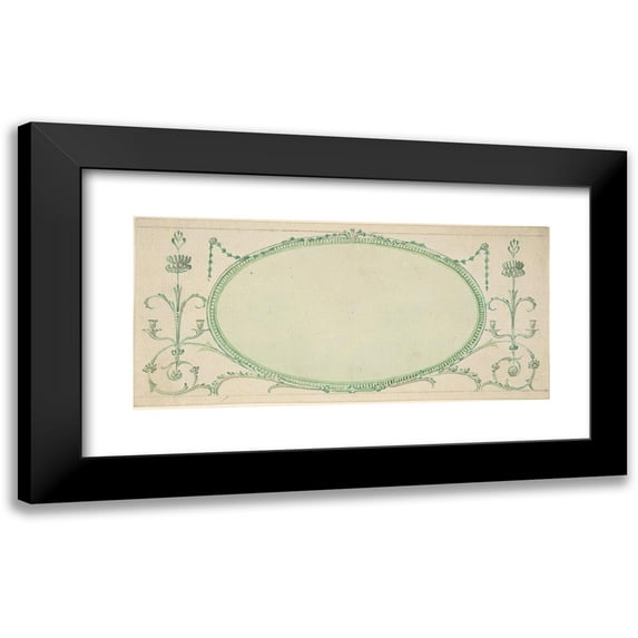 James Wyatt 24x13 Black Modern Framed Museum Art Print Titled - Design for a Mirror in the Form of a Horizontal Oval, Elevation (Mid-18th-Early 19th Century)