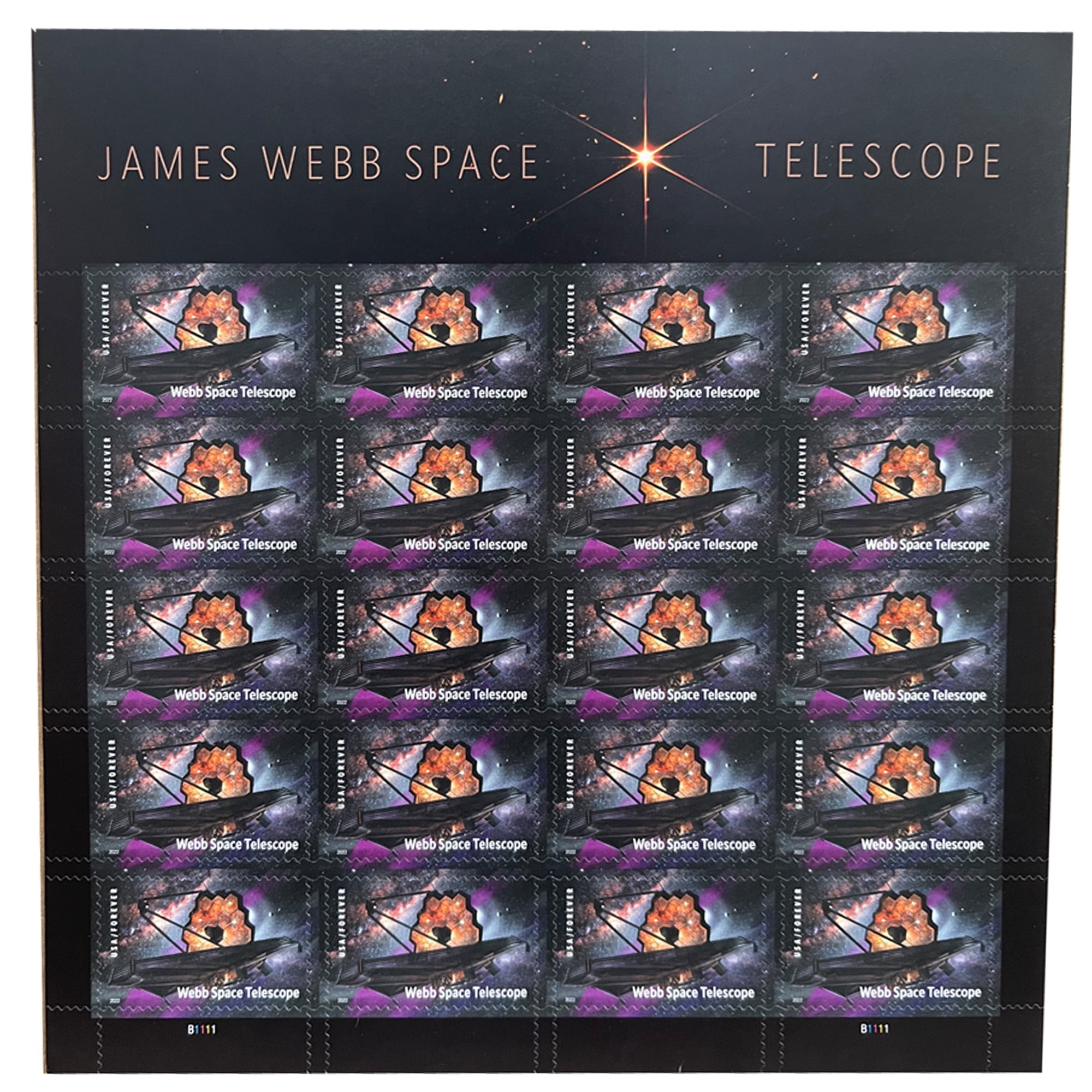 James b Space Telescope USPS Forever Postage Stamp Sheet (20 Stamps