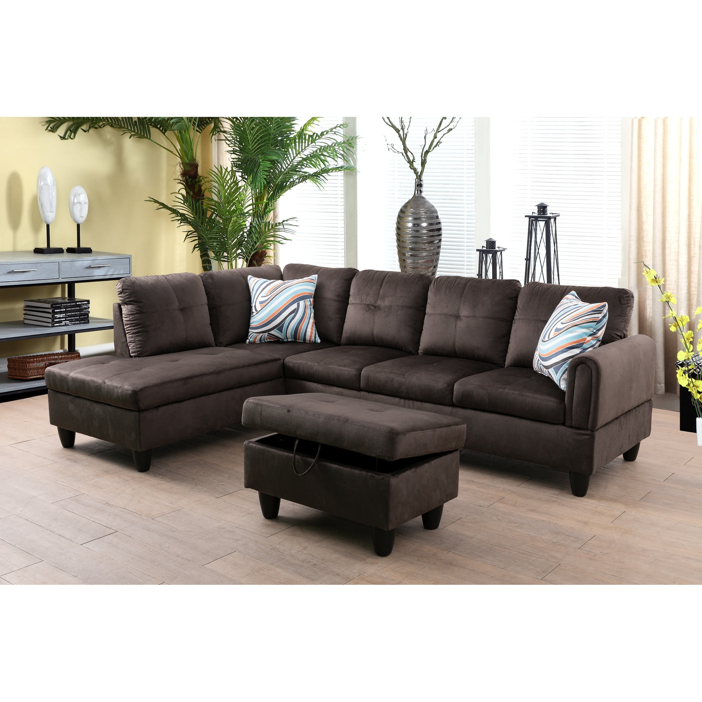 Jamesbang 3-Pieces Sectional Sofa Set,Dark Brown,Microfiber(09715) Left