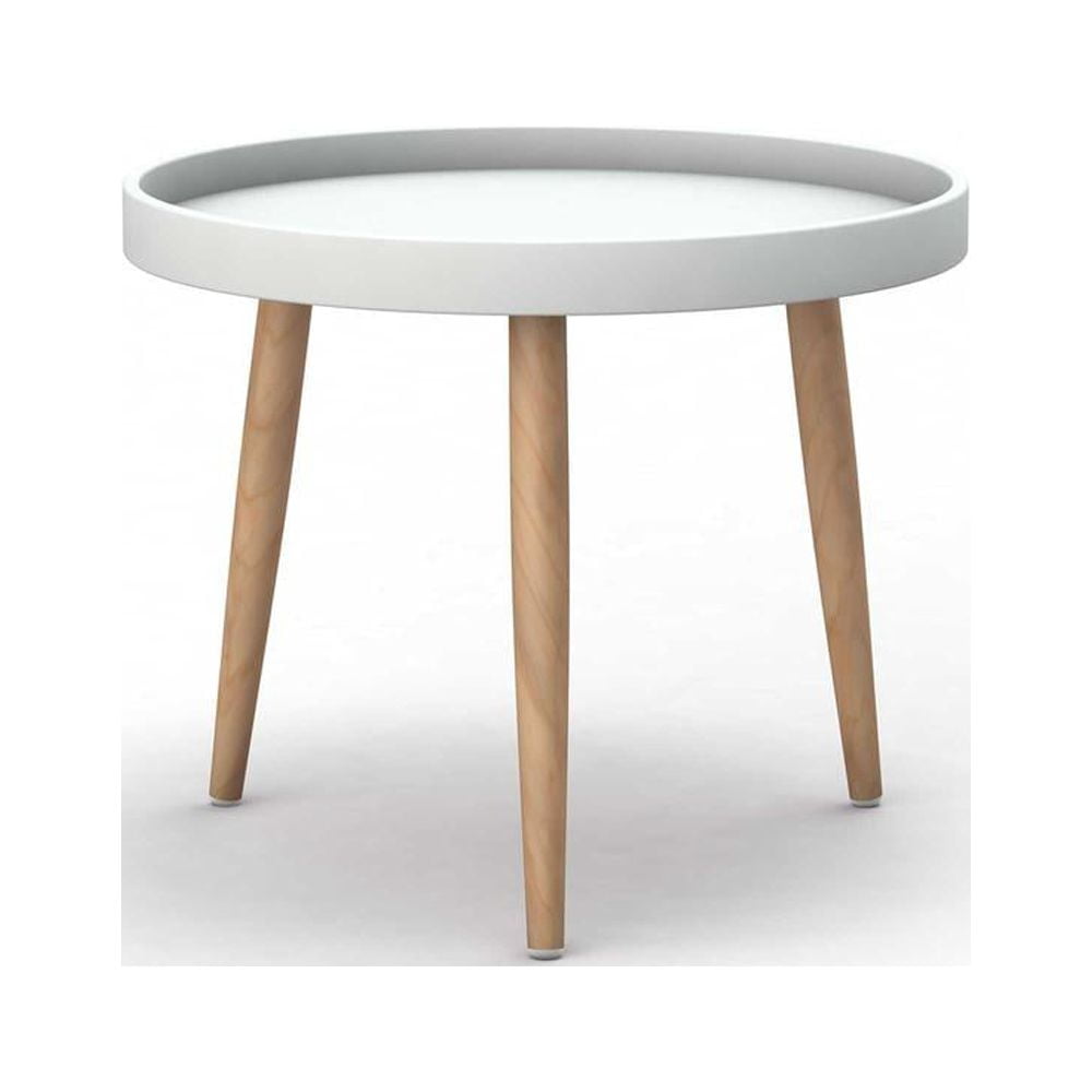 Kurv Round White and Natural Wood Chat Table