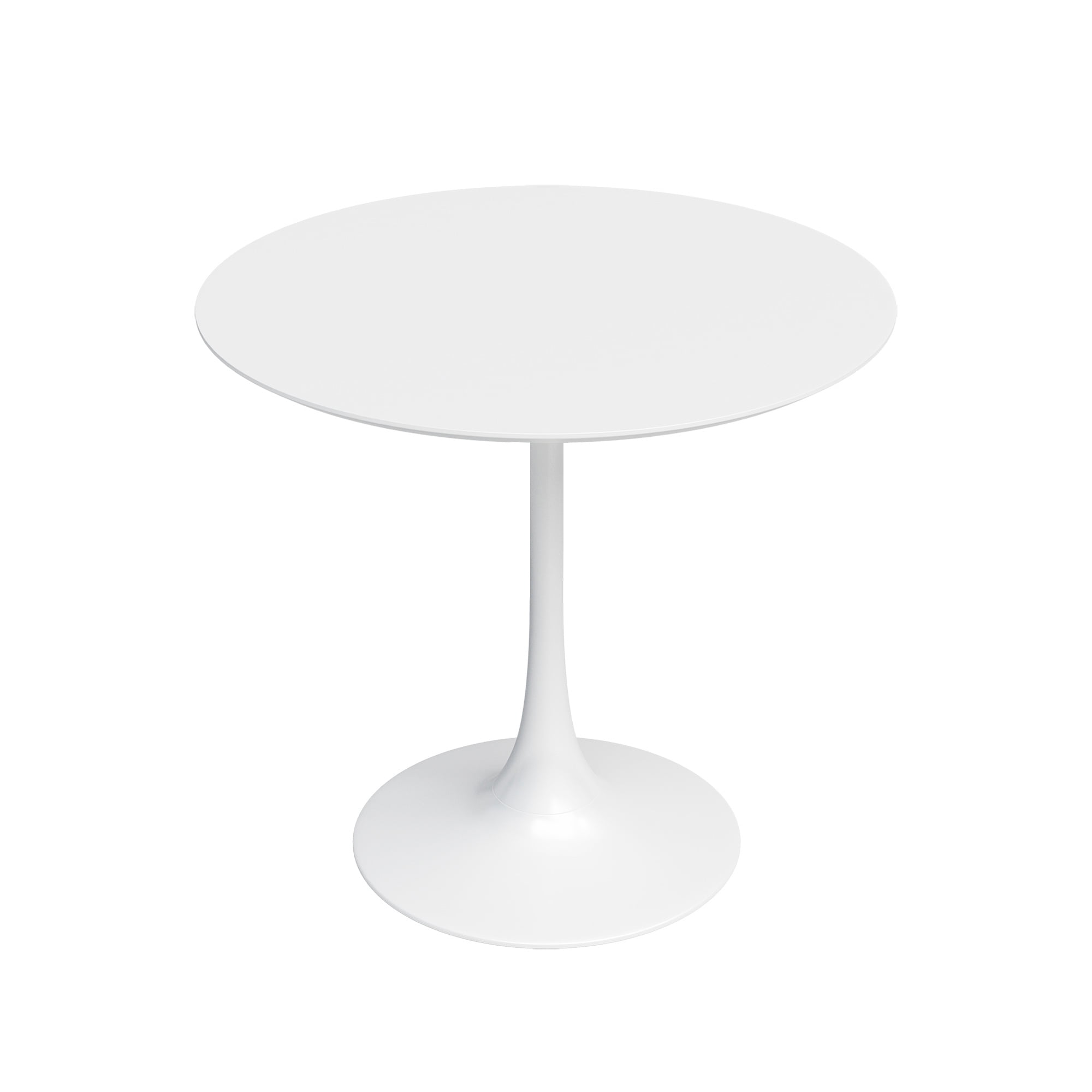 34" Modern Round Wood & Metal Dining Table in High Gloss White