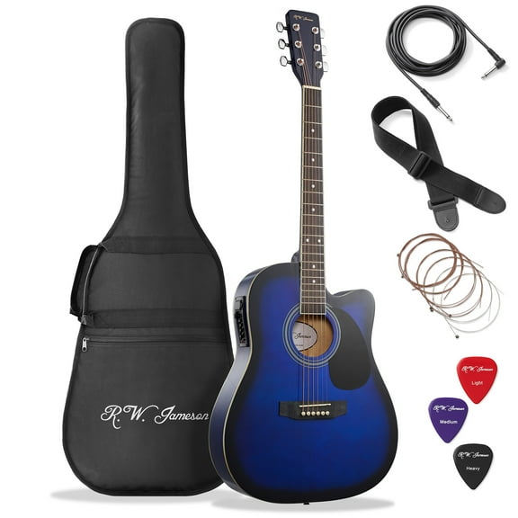 Jameson 41-Inch Full-Size Acoustic Electric Guitar with Thinline Cutaway Design, Blue