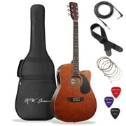 Jameson 41-Inch Full-Size Acoustic Electric Guitar with Thinline Cutaway Design, Brown