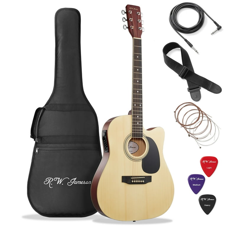 Jameson 41 Inch Full Size Acoustic Electric Guitar with Thinline Cutaway Design Natural