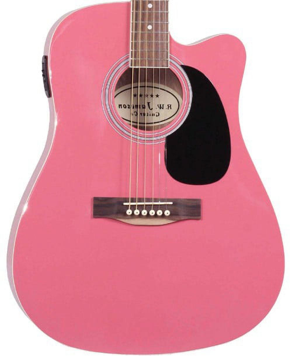 Jameson Guitars Pink Thinline Full Size Acoustic Electric Guitar With Case And Picks