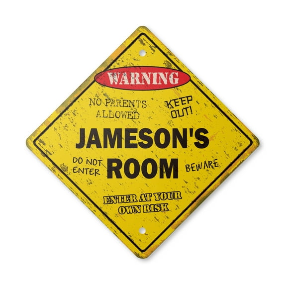 Jameson's Room Sign Vintage Crossing Zone Xing | Indoor/Outdoor Plastic | 14" Tall rustic kids bedroom decor door children's name boy girl