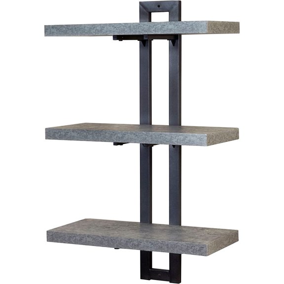 Jamestown 3 Tier Wall Shelf with Single-Hole Mount Rustic Slate Concrete and Grey Metal