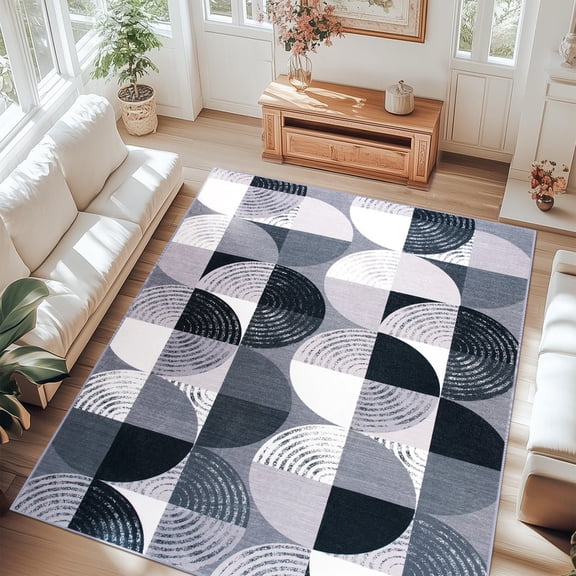Jamfeel 4x6 Area Rugs for Living Room Abstract Low Pile Washable Rug Vintage Rugs for Bedroom Home Decor, Black and Gray