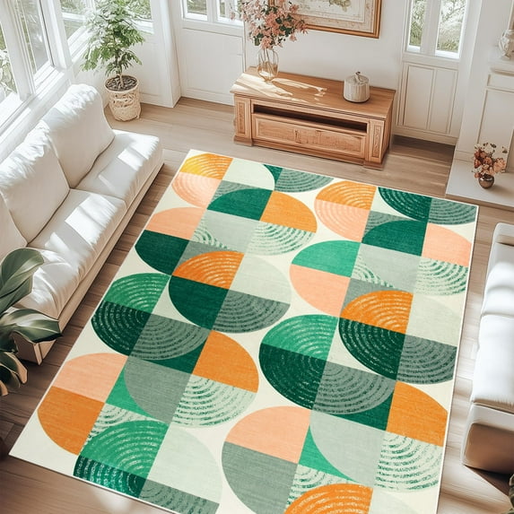 Jamfeel 4x6 Area Rugs for Living Room Abstract Low Pile Washable Rug Vintage Rugs for Bedroom Home Decor, Green