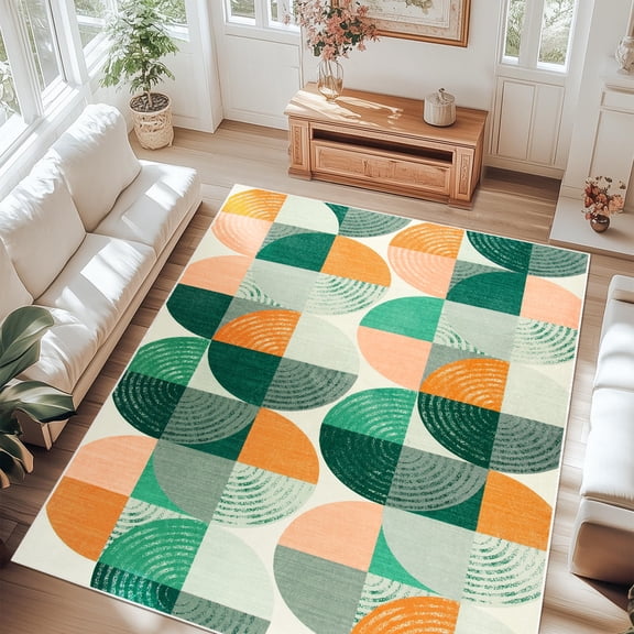 Jamfeel 4x6 Area Rugs for Living Room Abstract Low Pile Washable Rug Vintage Rugs for Bedroom Home Decor, Green