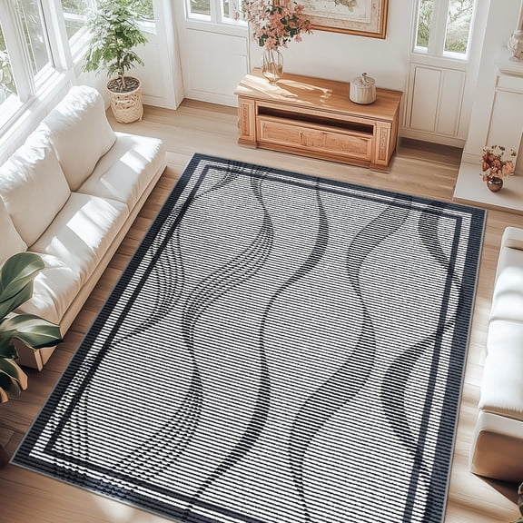Jamfeel 4x6 Area Rugs for Living Room Modern Abstract Print Carpet Soft Low Pile Washable Rugs Bedroom, Home Decor, Dark Gray