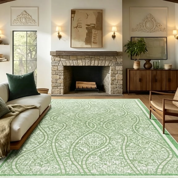 Jamfeel 4x6 Area Rugs for Living Room Modern Abstract Print Carpet Soft Low Pile Washable Rugs Bedroom, Home Decor, Green
