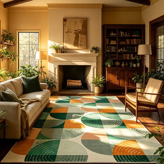 Jamfeel 5x8 Area Rugs for Living Room Abstract Low Pile Washable Rug Vintage Rugs for Bedroom Home Decor, Green
