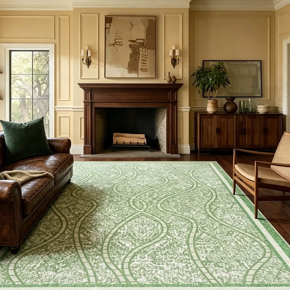 Jamfeel 5x8 Area Rugs for Living Room Modern Abstract Print Carpet Soft Low Pile Washable Rugs Bedroom, Home Decor, Green