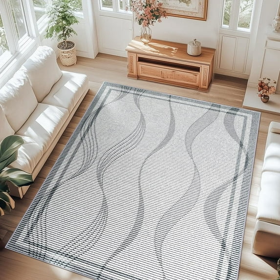 Jamfeel 5x8 Area Rugs for Living Room Modern Abstract Print Carpet Soft Low Pile Washable Rugs Bedroom, Home Decor, Light Gray