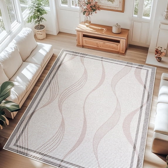 Jamfeel 6x9 Area Rugs for Living Room Modern Abstract Print Carpet Soft Low Pile Washable Rugs Bedroom, Home Decor, Camel