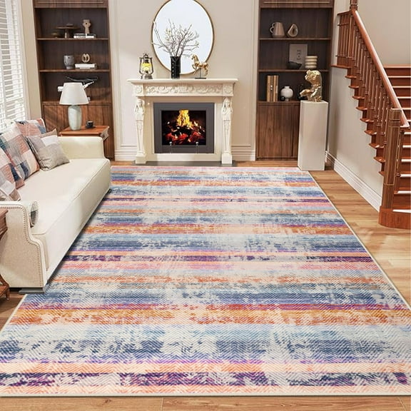 Jamfeel Abstract Area Rugs for Living Room Non Slip Kitchen Rugs Classic Printed Faux Wool Carpet, 4'x6', Red and Blue