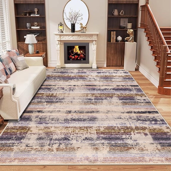 Jamfeel Abstract Area Rugs for Living Room Non Slip Kitchen Rugs Classic Printed Faux Wool Carpet, 6'x9', Gray and Purple