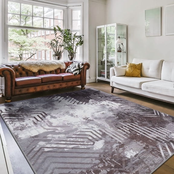 Jamfeel Abstract Area Rugs for Living Room Soft Thin Low Pile Printed Carpet Washable Rugs Home Decor 4'x6' Black