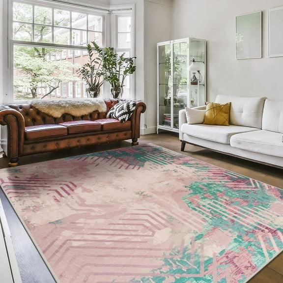 Jamfeel Abstract Area Rugs for Living Room Soft Thin Low Pile Printed Carpet Washable Rugs Home Decor 4'x6' Purple