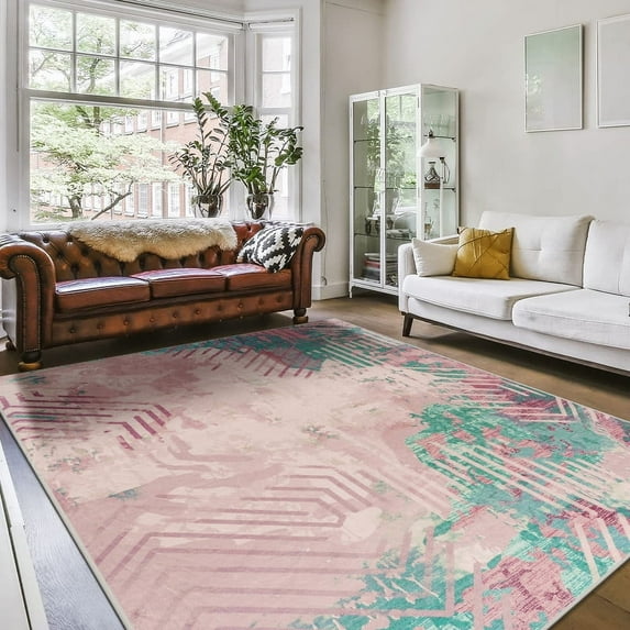 Jamfeel Abstract Area Rugs for Living Room Soft Thin Low Pile Printed Carpet Washable Rugs Home Decor 5'x8' Purple
