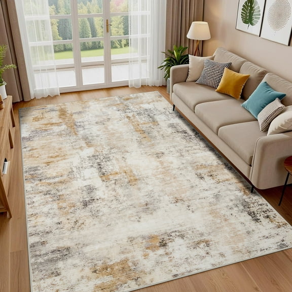 Jamfeel Abstract Rugs Soft Vintage Area Rug Indoor Carpet for Bedroom Living Room Office Home Decor,4'x6',Khaki