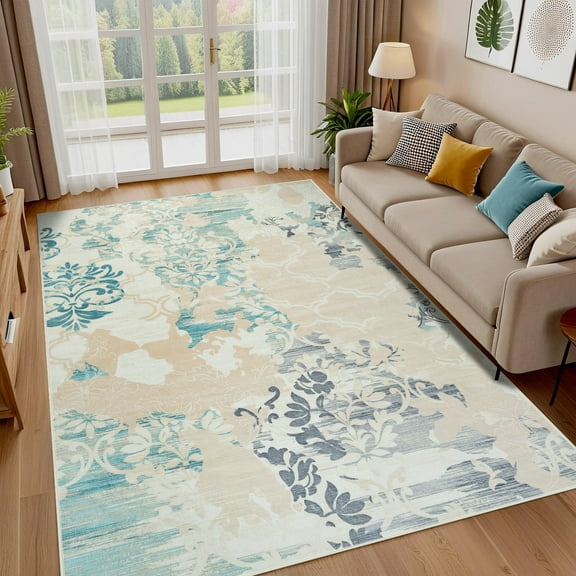 Jamfeel Abstract Rugs Soft Vintage Area Rug Indoor Carpet for Bedroom Living Room Office Home Decor,5'x8',Light Yellow