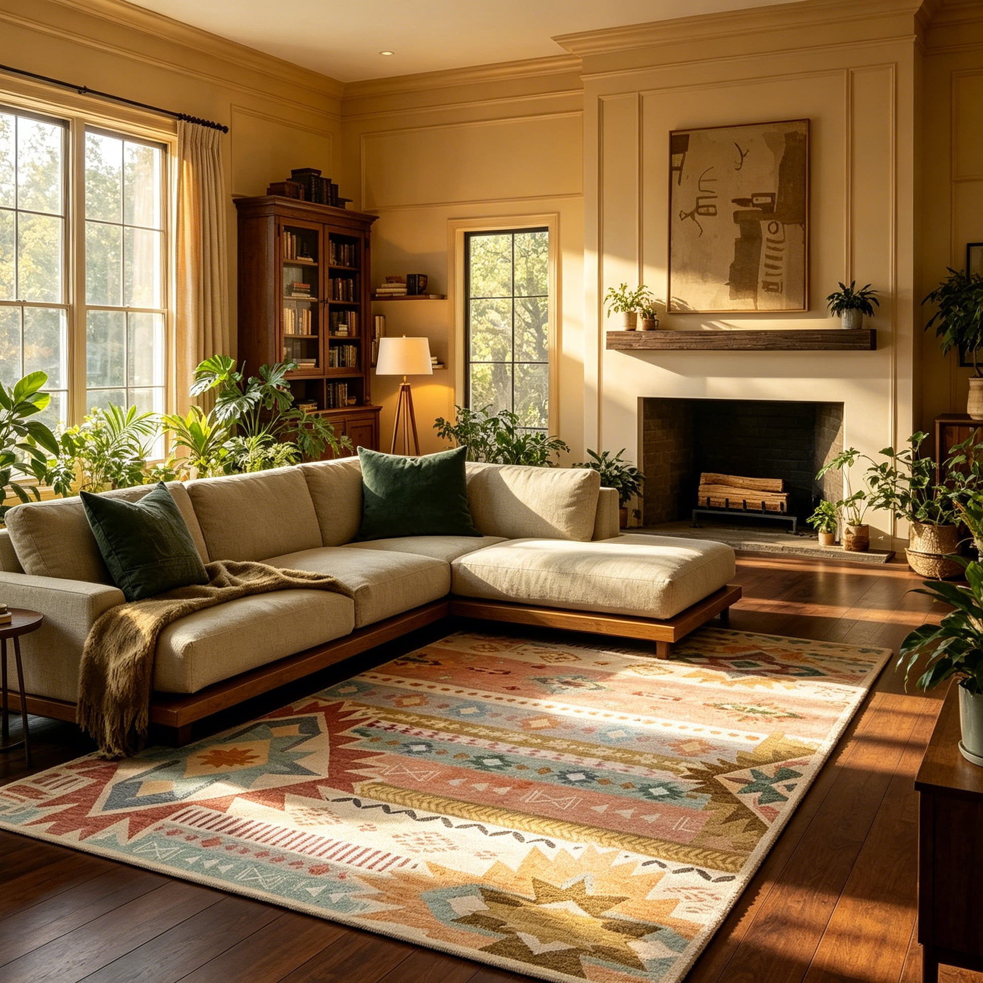 Jamfeel Area Rugs Boho Print Low Pile Washable Carpet Soft Non-slip Rug for Living Room Bedroom Kitchen 5'x8' Cinnamon