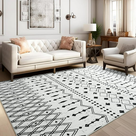 Jamfeel Area Rugs Vintage Geometric Printed Washable Rug Comfy Soft Non Slip Low Pile Carpet for Living Room, Kitchen, Office 8'x10' Beige
