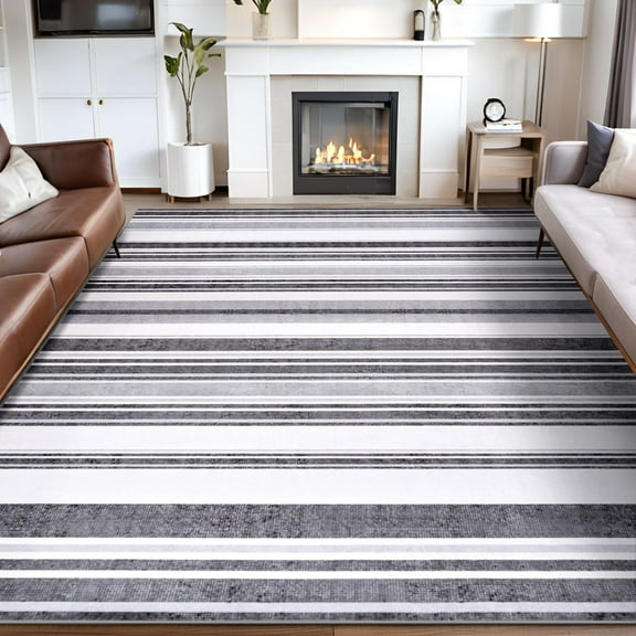 Jamfeel Area Rugs for Living Room Classic Abstract Striped Low Pile Floor Carpet Non Slip Washable Rugs Home Decor 4'x6' Gray