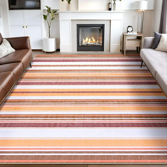 Jamfeel Area Rugs for Living Room Classic Abstract Striped Low Pile Floor Carpet Non Slip Washable Rugs Home Decor 4'x6' Red