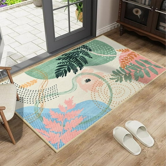 Jamfeel Boho Rugs 2'x3' Small Area Rug Floral Non Slip Washable Door Mat Indoor Entrance Carpet Home Decor, Green