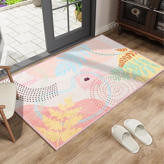 Jamfeel Boho Rugs 2'x3' Small Area Rug Floral Non Slip Washable Door Mat Indoor Entrance Carpet Home Decor, Pink