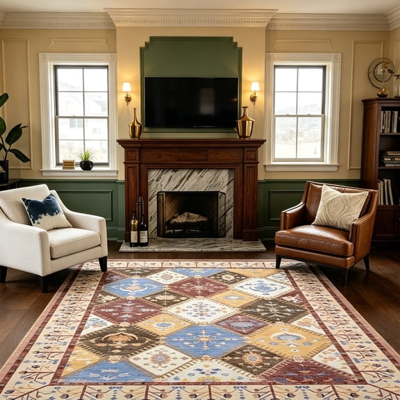 Jamfeel Boho Rugs for Living Room Floral Printed Area Rugs Soft Low Pile Carpet for Bedroom Kitchen Brown 5'x8'